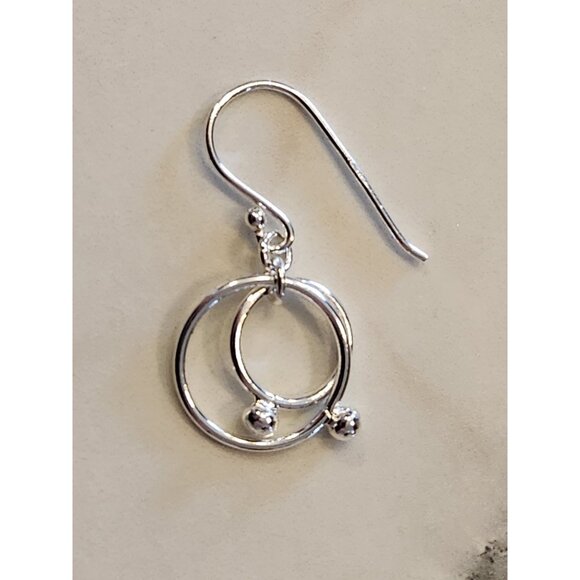 Sterling Silver Double Hoop Dangle Earrings With Ball Accents - Picture 5 of 5